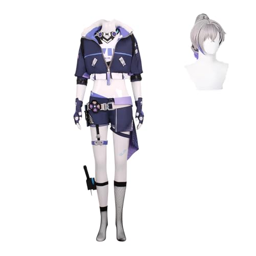 R ROLECOS Honkai Star Rail Cosplay Silver Wolf Cosplay Kostüm Outfit Spielfigur Silver Wolf Uniform Komplettset mit Perücke Halloween Karneval Party Dress Up Anzug M von CR ROLECOS