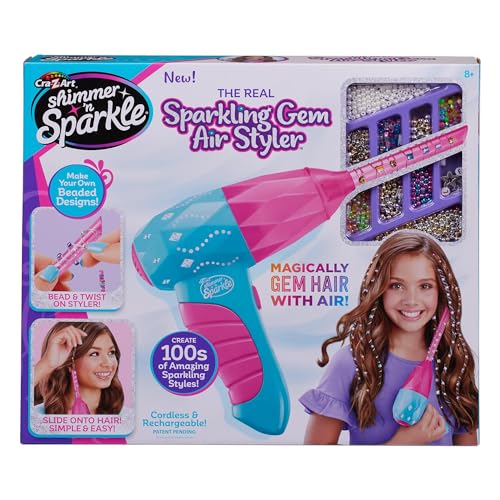 CRA-Z-ART 65609 Shimmer N Sparkle Air-Styler mit echten funkelnden Edelsteinen, zum Erstellen von Perlenfäden für Kinderhaare, Geschenk für Mädchen ab 8 Jahren, Mehrfarbig von CRA-Z-ART