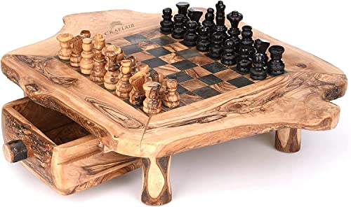 CRAFLAIR ~ INTELLIGENTE ~ 33 cm ~ Schachspiel Holz Hochwertig ~ Olivenholz Schachbrett Handgefertigt ~ mit Schachfiguren Olivenholz ~ Schach Holz ~ Spiele Erwachsene von CRAFLAIR