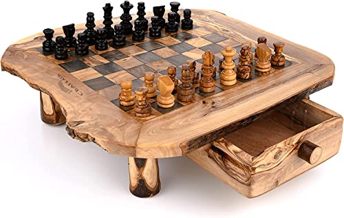 CRAFLAIR ~ INTELLIGENTE ~ 40-44 cm ~ Schachspiel Holz Hochwertig ~ Olivenholz Schachbrett Handgefertigt ~ mit Schachfiguren Olivenholz ~ Schach Holz ~ Spiele Erwachsene von CRAFLAIR