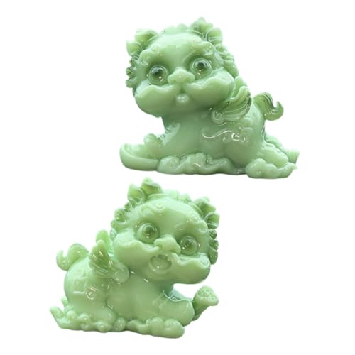 CRAFTHROU 2st -Harz-Ornament Mini- Spielzeugpferde Gnom-Puppe Feng Shui Tierstatuen Auto-Ornament Figur Tischdekoration Zwillingsbaby Pferdespielzeug Hund Zwerge Plüsch Tiere Green von CRAFTHROU