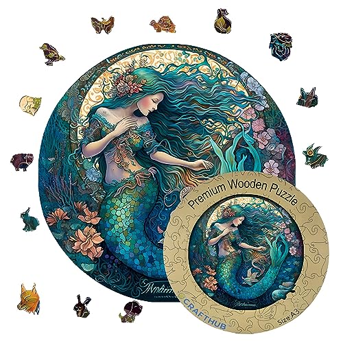 CRAFTHUB Traumhafte Meerjungfrau Holzpuzzle - Tauchen Sie ein in ein magisches Unterwasserabenteuer / DIN A3, 27,7 x 27,7 cm von CRAFTHUB