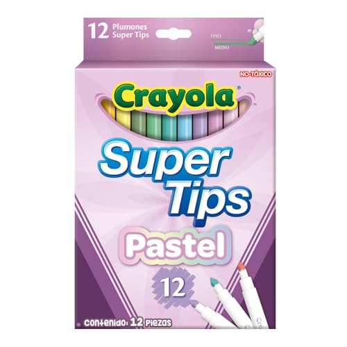 Crayola - Super Tips, abwaschbare Marker mittlere Spitze, 12er-Pack, für Schule und Freizeit, für kreatives Lettering, Handschrift, Kalligraphie, Pastellfarben, 58-7515 von CRAYOLA