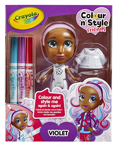 CRAYOLA 918939.005 Modisch Colour 'N' Style Friends Puppen – Violett | Kreatives Malset mit waschbaren Markern für Kinder ab 3 Jahren, Einzeln, 5-teiliges Set von CRAYOLA