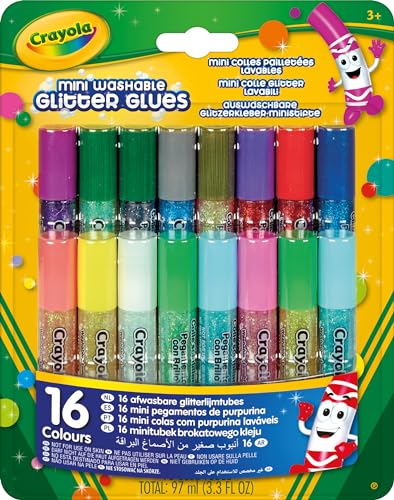 CRAYOLA Abwaschbare Glitzerkleber-Stifte für Kinder, Klebstoff mit Glitzerpartikel Effekt, für Schule und Freizeit, 16 Stück, 69-4200 von CRAYOLA