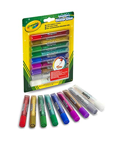 CRAYOLA Abwaschbare Glitzerkleber-Stifte für Kinder, Klebstoff mit Glitzerpartikel Effekt, für Schule und Freizeit, 9 Stück, 69-3527 von CRAYOLA