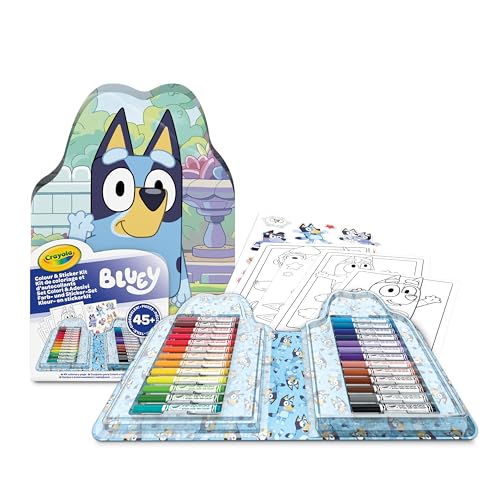 CRAYOLA - Bluey Colours & Stickers Case, Set mit Filzstiften, Malvorlagen, Stickern, 45 Stück, Kreatives Geschenk für Kinder, ab 5 Jahren, 04-0784 von CRAYOLA