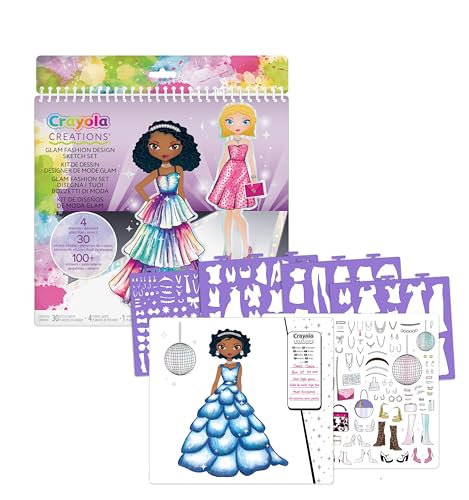 CRAYOLA Creations - Glam Fashion Super Set, Gestalte deine eigene Modekollektion, Zeichnungsset mit Schablonen und Stickern, Kreative Beschäftigung für Mädchen, ab 8 Jahren, 04-1270 von CRAYOLA