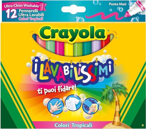 CRAYOLA I Ultra-Abwaschbare Filzstifte, Maxi Spitze, verschiedene tropische Farben, für Schule und Freizeit, 12 Stück 58-8335 von CRAYOLA