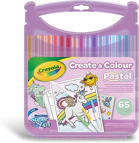 CRAYOLA Pastel - Koffer-Set Abwaschbare Filzstifte SuperTips, 65-teiliges Set, verschiedene Pastellfarben, kreative Beschäftigung und Geschenk für Kinder ab 4 Jahren von CRAYOLA