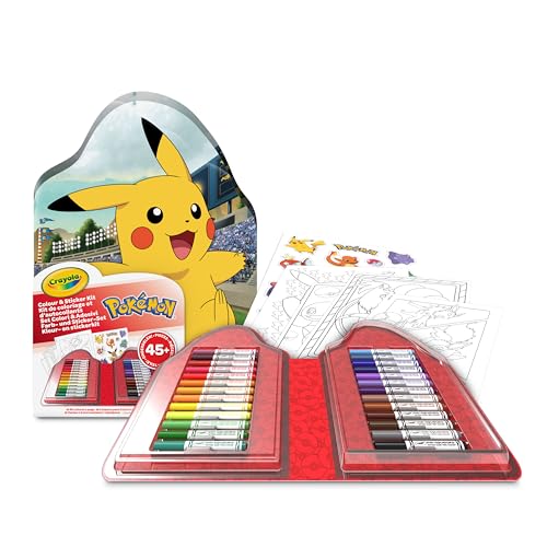 CRAYOLA - Pokémon Farb- & Stickerkoffer, Set mit Filzstiften, Malvorlagen, Stickern, 45 Stück, Kreatives Geschenk für Kinder, ab 5 Jahren, 04-0785 von CRAYOLA