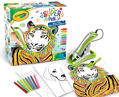 CRAYOLA - Super Pen Tiger, zum Schmelzen von Wachsmalstiften und zum Erstellen von geprägten Zeichnungen, kreative Aktivität und Geschenk für Kinder, Alter 8 Jahre, Farbe Silber/Grün, 25-0395 von CRAYOLA