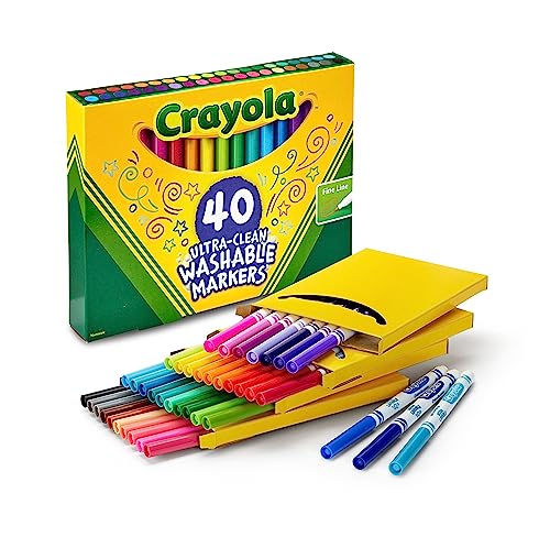 CRAYOLA Ultra Clean Fine Line waschbare Marker, Kinder-Marker für Schule, Geschenk zum Schulanfang, 40 Stück von CRAYOLA