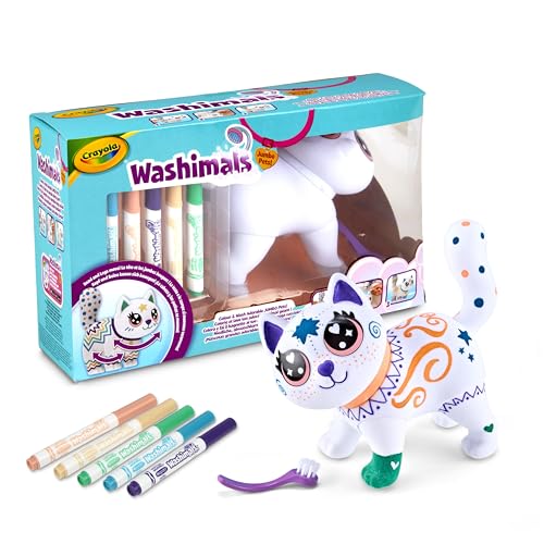 CRAYOLA Washimals Jumbo Pets - Big Jenny, das große Kätzchen, 15 cm, Set mit 5 abwaschbaren Filzstiften und Pinsel, Spiel und Geschenk für Kinder ab 3 Jahren, 74-7518 von CRAYOLA