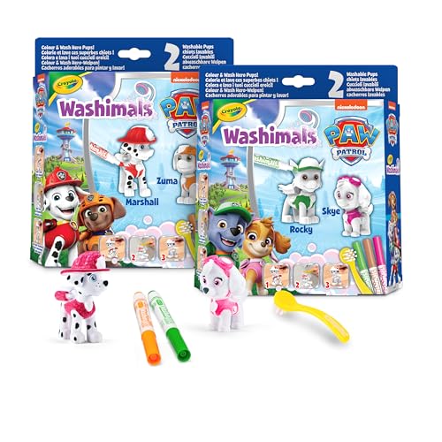 CRAYOLA - Washimals Paw Patrol, Activity Set mit 2 Welpen, 3 abwaschbaren Filzstiften und Pinsel, Spiel und Geschenk für Kinder, ab 3 Jahren, 74-0287 von CRAYOLA