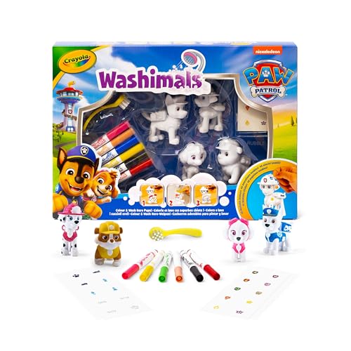 CRAYOLA - Washimals Paw Patrol, Activity Set mit 4 Welpen, 6 abwaschbaren Filzstiften, 40 Aufklebern und Pinsel, Spiel und Geschenk für Kinder, ab 3 Jahren, 74-0290 von CRAYOLA