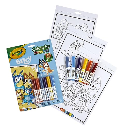 Crayola, Malbücher für Kinder, Bluey, Ausmalen mit Zahlen, Malen nach Zahlen, 16 Ausmalblätter und 6 abwaschbare Stifte, 04-2776G von CRAYOLA