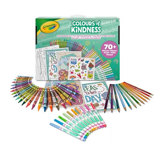 Crayola - Colours of Kindness, Farbenkoffer, 70 Teile +, Filzstifte, Wachsmalstifte, Buntstifte, Ausmalblätter, Sticker, Kreatives Geschenk für Jungen und Mädchen ab 4 Jahren, 04-2941 von CRAYOLA