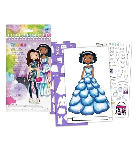 CRAYOLA Creations - Glam Fashion Set, Gestalte deine eigene Modekollektion, Zeichnungsset mit Schablonen und Stickern, Kreative Beschäftigung für Mädchen, ab 8 Jahren, 04-1273 von CRAYOLA