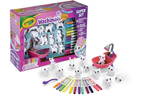 Crayola - Washimals, Super Set, 12 kleine Tierfiguren und 12 Filzstiften, Spiel und Geschenk für Kinder, ab 3 Jahren von CRAYOLA