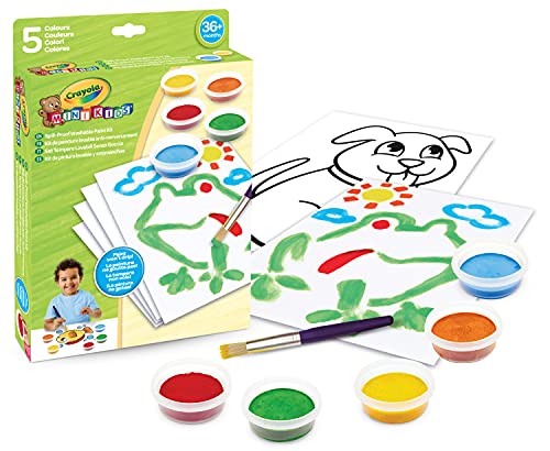 Crayola Mini Kids Abwaschbares Farben Set Kinder, Temperafarben Kinder in 5 verschiedenen Farbtönen, Farbe für Poster und Plakate, Palette mit Pinsel, Kleinkinder ab 3 Jahren von CRAYOLA