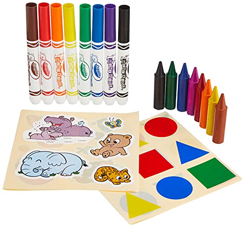 Crayola Mini Kids Kinderfarbenset mit Aufkleber Kinder, Malstifte Set für Kleinkinder in 8 verschiedenen Farbtönen, Ungiftige Filzstifte und Wachsmalkreide, Malstifte Kleinkinder ab 1 Jahr, Bunt von CRAYOLA