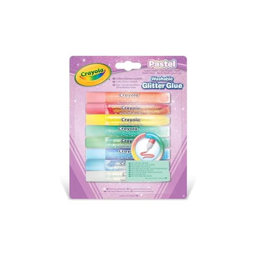 Crayola Pastel - Abwaschbarer Glitzerkleber, 8er-Pack, für Arbeiten in Schule und Freizeit, 8 Pastellfarben, 69-3524 von CRAYOLA