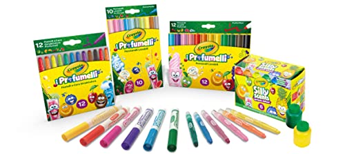 Crayola Silly Scents - Convenience Set, zum Zeichnen mit duftenden Farben, 52 Teile, darunter Filzstifte mit feiner und mittlerer Spitze, Temperafarben, Wachsmalstifte, 7455 von CRAYOLA