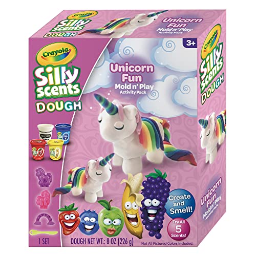 Crayola- Silly Scents Knete, Duftende Knete, Set KreierenundGestalten Einhorn mit 4 Gläsern und Förmchen, ab 3 Jahren, A1-2203 von CRAYOLA