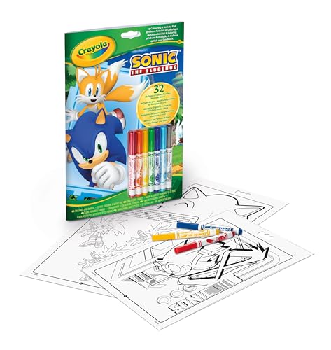 Crayola - Sonic Activity & Coloring Album, 32 Malvorlagen und 7 Mini waschbare Filzstifte, 04-0866 von CRAYOLA