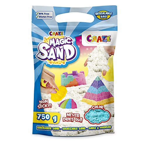 CRAZE MAGIC SAND TÜRKIS Kinetischer Sand Refill-Pack , 750g Nachfüllpack bunter magischer Sand - Knetsand für Bastelset BPA-und glutenfrei von CRAZE