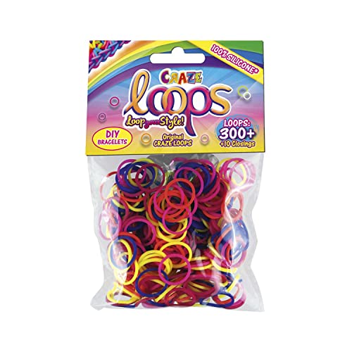 CRAZE LOOPS BAG 300 - Loom Bänder Nachfüllpack mit 300 Gummibänder & 10 Verschlüsse , Farbmix, 100% hautfreundliches Silikon von CRAZE loops