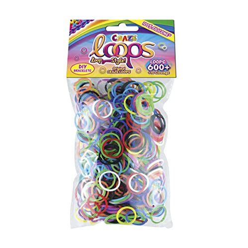 CRAZE LOOPS BAG 600 - Loom Bänder Nachfüllpack mit 600 Gummibänder & 10 Verschlüsse , Farbmix, 100% hautfreundliches Silikon von CRAZE loops