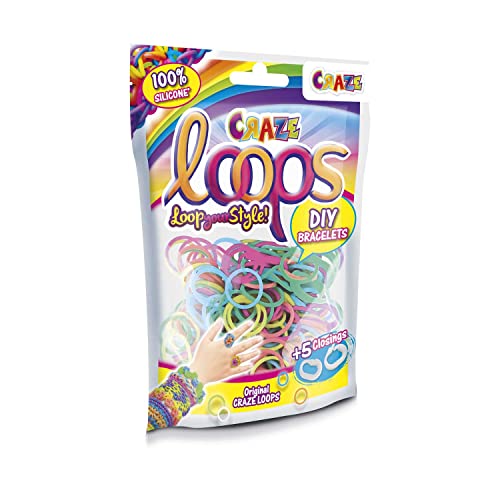 CRAZE loops BAG 100 - Loom Bänder Nachfüllpack mit 100 Gummibänder & 5 Verschlüsse - Kinderschmuck Bastelset aus hautfreundliches Silikon von CRAZE loops