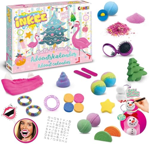 INKEE Bath & Beauty Adventskalender Kinder - Badespaß Spielzeug Adventskalender, Weihnachtskalender mit Badebomben, Badekugel, Badesalz & Haar-Accessoires von INKEE