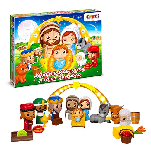 CRAZE Adventskalender Kinder - Weihnachtskrippe Krippenspiel - Spielkrippe Kinder mit Spielfiguren Set, Spielzeug Adventskalender ab 3 Jahre von CRAZE