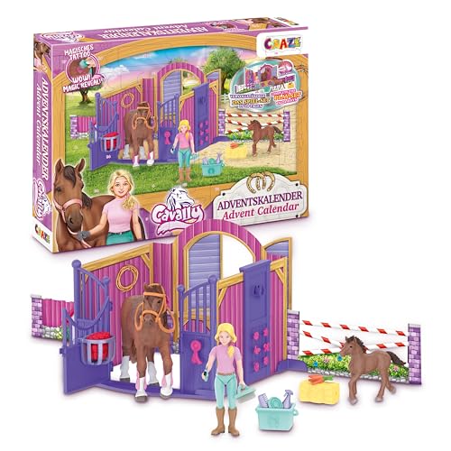 CRAZE CAVALLY Adventskalender Kinder - Pferde Spielzeug Adventskalender Mädchen, Pferdefigur mit Reiter und viel Zubehör, Tolle Überraschungen von CRAZE