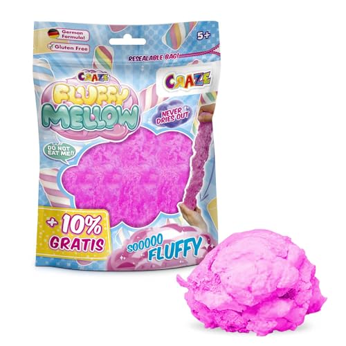 CRAZE Fluffy Mellow Knetmasse im Zipbeutel, 25g luftige weiche Kinderknete mit Aroma, 4X Farbvarianten, Blau, Rosa, Violett Oder Gelb von CRAZE