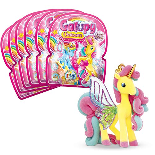 Galupy Unicorn - 6er Pack Einhorn Figuren, Einhorn Spielzeug zum Sammeln, 6X Ponyfiguren mit Glitzerflügeln & Swarovski Kristal von Galupy