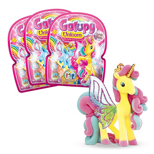 GALUPY Unicorn - 3er Pack Einhorn Figuren, Einhorn Spielzeug zum Sammeln, Ponyfiguren mit Glitzerflügeln & Swarovski Kristal von Galupy