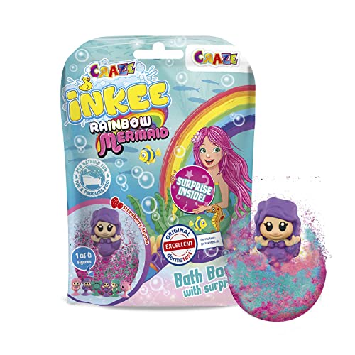 INKEE SURPRISE MERMAID | Magische Duft Badekugel mit Meerjungfrau Saugnapf Figuren, Kinder Badebomben mit Überraschung, mit Erdbeerduft, 1 Stück (1er Pack) von INKEE