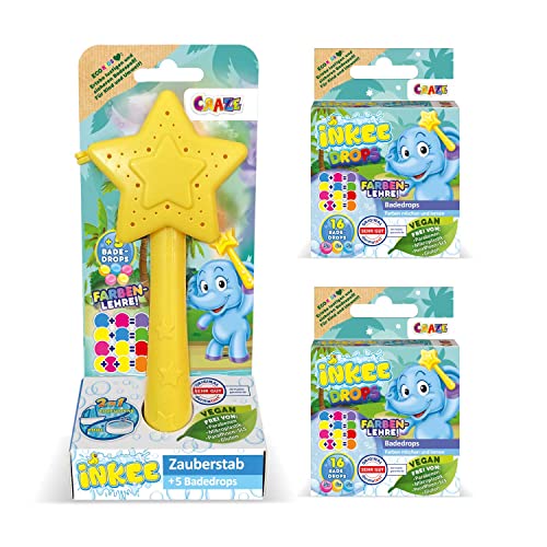 INKEE Wand Star| Pack mit Stern-Zauberstab & Badetabletten zum Farben Lernen , Badekugeln mit 7 Badefarben für die Badewanne , Erdbeerduft von INKEE