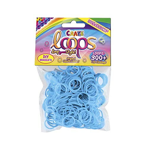 CRAZE LOOPS BAG 300 - Loom Bänder Nachfüllpack mit 300 Gummibänder & 10 Verschlüsse , Einfarbig , 100% hautfreundliches Silikon von CRAZE loops