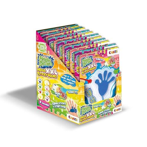 CRAZE Magic Slime, Sticky Hand 12er Pack - Klatschhand für Kinder XXL, 12x Glibber Klebehände in Schleim Kinder mit Groff und Glitzer, Super klebrig und dehnbar von CRAZE