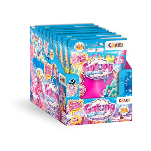 CRAZE Magic Slime Bag GALUPY Mermaid 20er Set | Schleim Kinder komplettes Thekendisplay mit 20x 75ml Slime Beuteln mit Galupy Mermaid Einhorn Figur Überraschungen von CRAZE