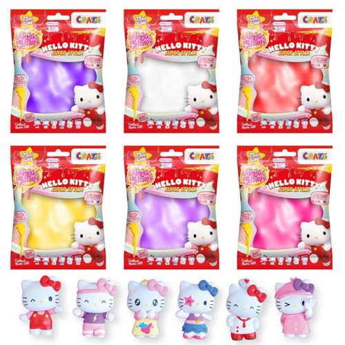 CRAZE Magic Slime Bag Hello Kitty 6er Pack | Schleim Kinder mit Hello Kitty Figur Überraschung, 6X Kinderschleim Beutel, 6 Farben, Slime Set geruchsneutral, rückstandsfrei von CRAZE