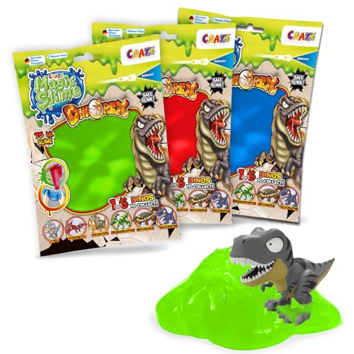 CRAZE Magic Slime Bag Surprise Dino 6er Pack | Schleim Kinder im Beutel, 6x75ml mit Dinosaurierfigur im Inneren, Slime Set mit Überraschung, geruchsneutral, rückstandsfrei von CRAZE