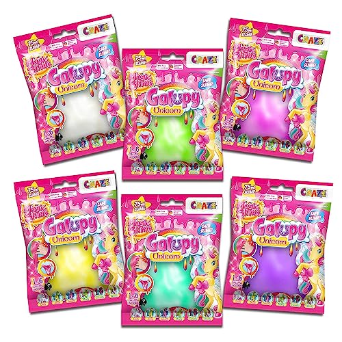 CRAZE Magic Slime FOILBAG | Schleim Kinder 6er Set mit Glitzer & Galupy Einhorn Figur Überraschung, Slime Kit im 6X 75ml Beutel von CRAZE