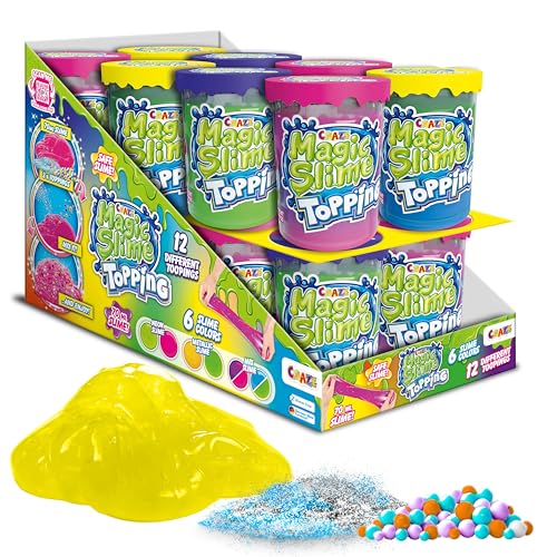 CRAZE Magic Slime Topping, 16 Dosen Schleim für Kinder, Jede Dose enthält 70 ml Schleim und Zwei Toppings, Schleimfarben und zufällige Toppings, Sortiert von CRAZE