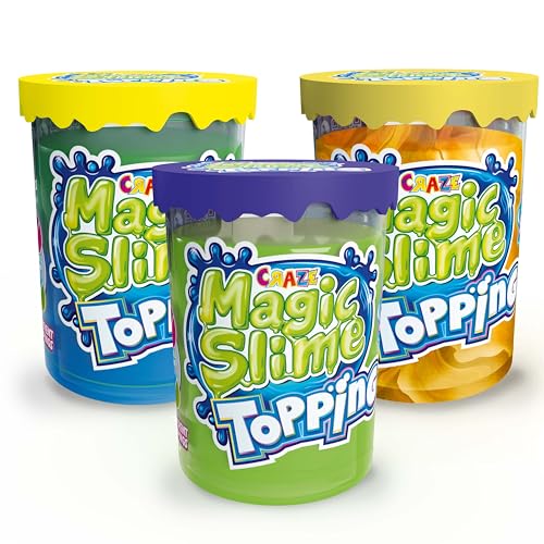 CRAZE Magic Slime Topping Fantasy - 3er Set Schleim Kinder in 3X 70 ml Dose mit Glitter & verschiedenen Toppings - Slime Set sicher & rückstandsfrei, Gold, Blau, Rosa von CRAZE